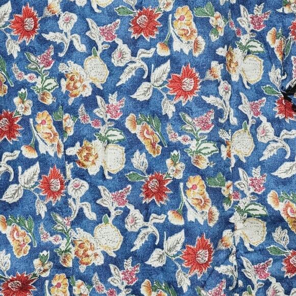 Chaps Linen Blend Button-Up Blouse Blue Floral Ruffled Collar Sz 12 Cottagecore - Picture 4 of 6